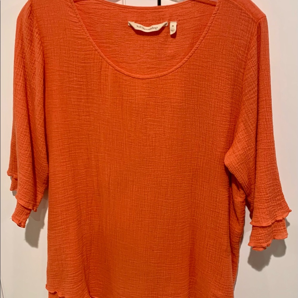 Soft Surroundings soft coral gauzy cotton tunic top